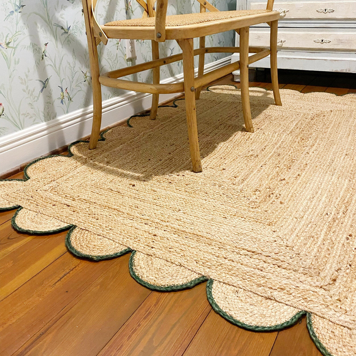 Beige Jute Braided Scalloped Rugfor Living Room – 3 x 5 handmade by LoomifyHome