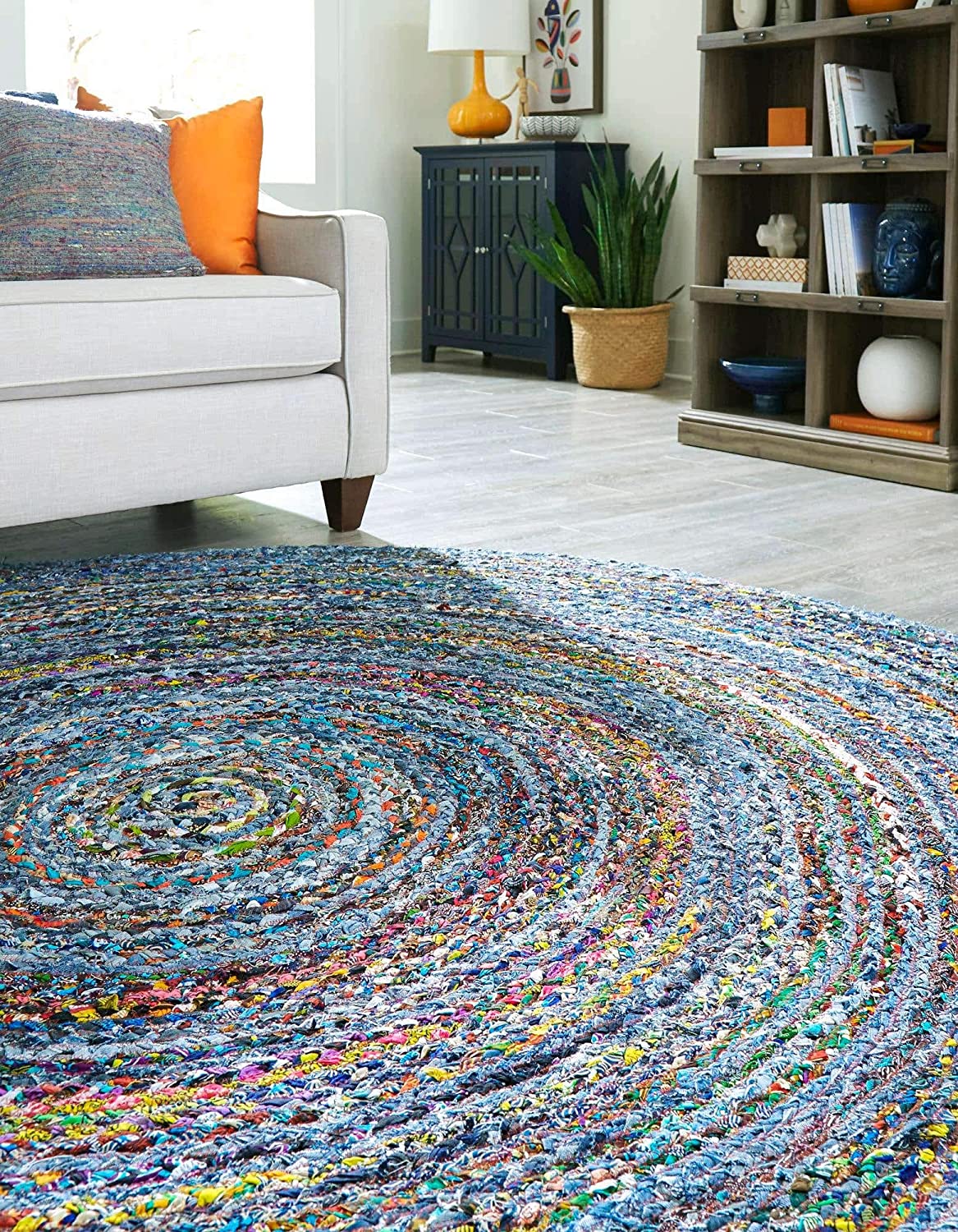 Beige Blue Jute Braided Round Rugfor Living Room – Artisan Style 33 handmade by LoomifyHome