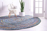 Beige Blue Jute Braided Round Rugfor Living Room – Artisan Style 33 handmade by LoomifyHome