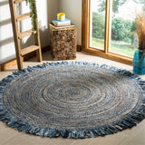 Beige Blue Jute Braided Round Rugfor Living Room – Artisan Style 24 handmade by LoomifyHome