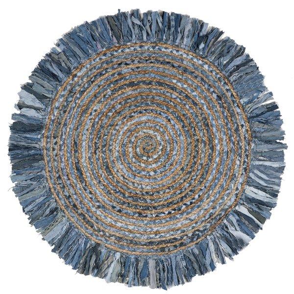 Beige Blue Jute Braided Round Rugfor Living Room – Artisan Style 24 handmade by LoomifyHome