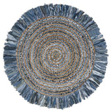 Beige Blue Jute Braided Round Rugfor Living Room – Artisan Style 24 handmade by LoomifyHome
