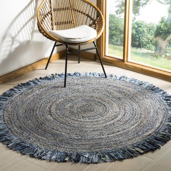 Beige Blue Jute Braided Round Rugfor Living Room – Artisan Style 24 handmade by LoomifyHome