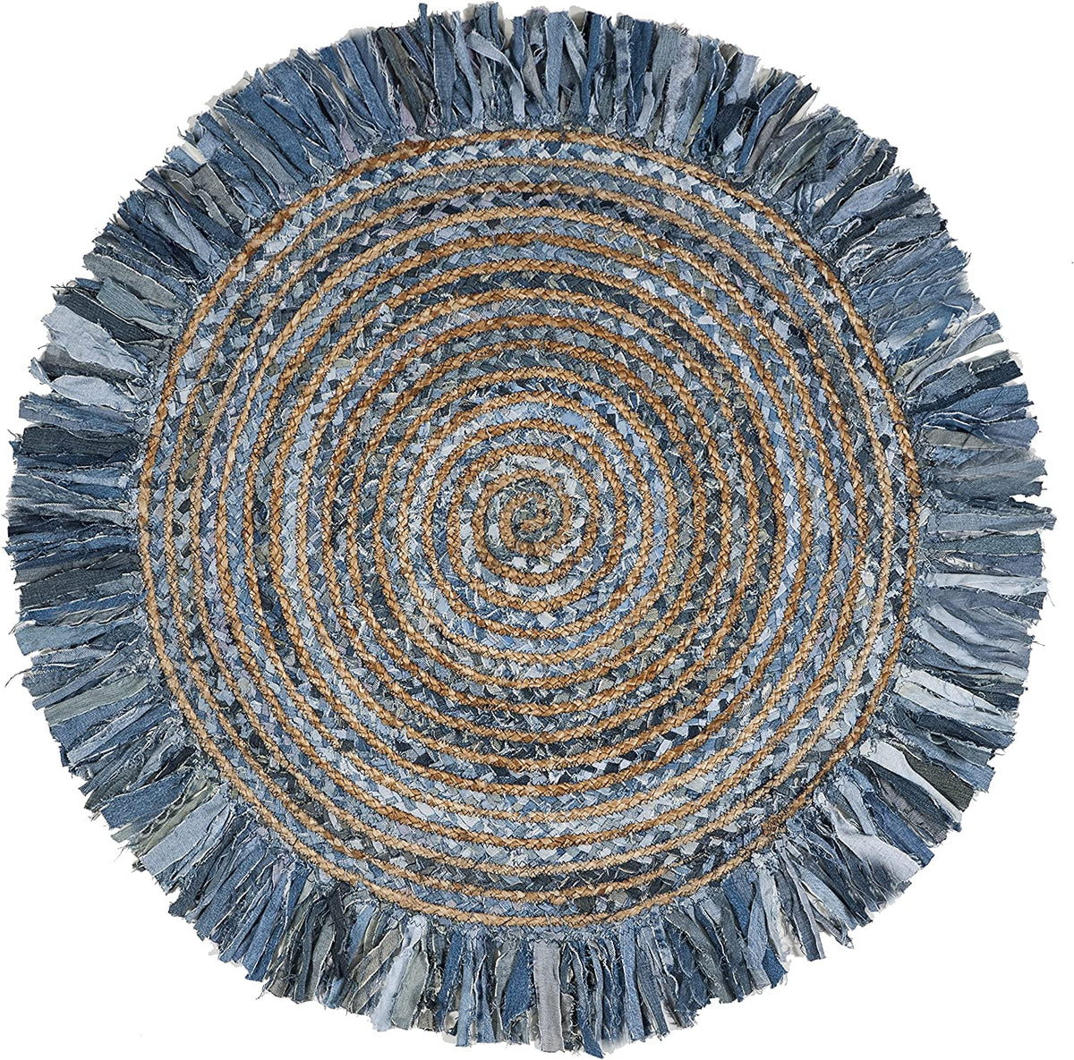 Beige Blue Jute Braided Round Rugfor Living Room – Artisan Style 24 handmade by LoomifyHome