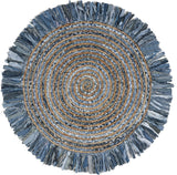 Beige Blue Jute Braided Round Rugfor Living Room – Artisan Style 24 handmade by LoomifyHome