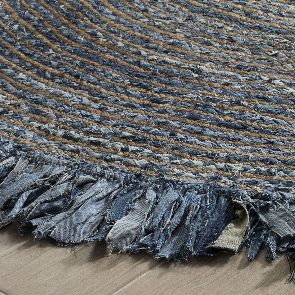 Beige Blue Jute Braided Round Rugfor Living Room – Artisan Style 24 handmade by LoomifyHome