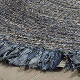 Beige Blue Jute Braided Round Rugfor Living Room – Artisan Style 24 handmade by LoomifyHome