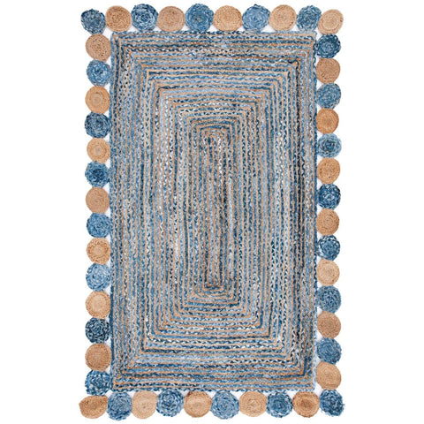 Beige Blue Jute Braided Area Rugfor Living Room – 6x8 handmade by LoomifyHome