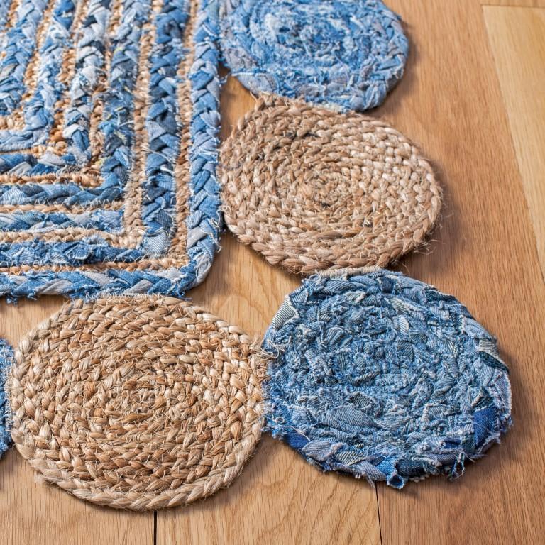 Beige Blue Jute Braided Area Rugfor Living Room – 6x8 handmade by LoomifyHome
