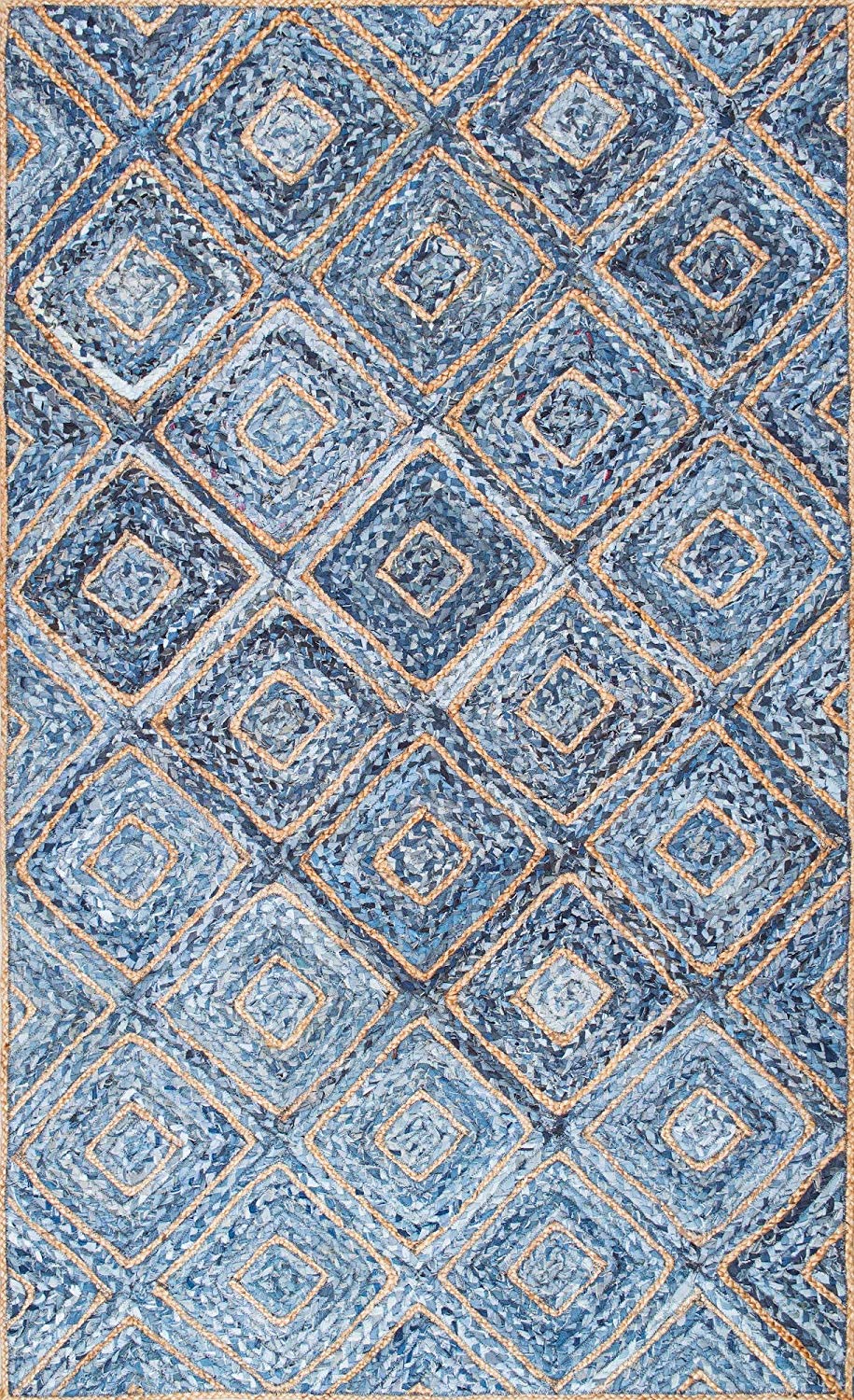 Beige Blue Jute Braided Oval Rugfor Living Room – 3 x 4 handmade by LoomifyHome