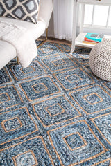 Beige Blue Jute Braided Oval Rugfor Living Room – 3 x 4 handmade by LoomifyHome