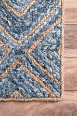 Beige Blue Jute Braided Oval Rugfor Living Room – 3 x 4 handmade by LoomifyHome