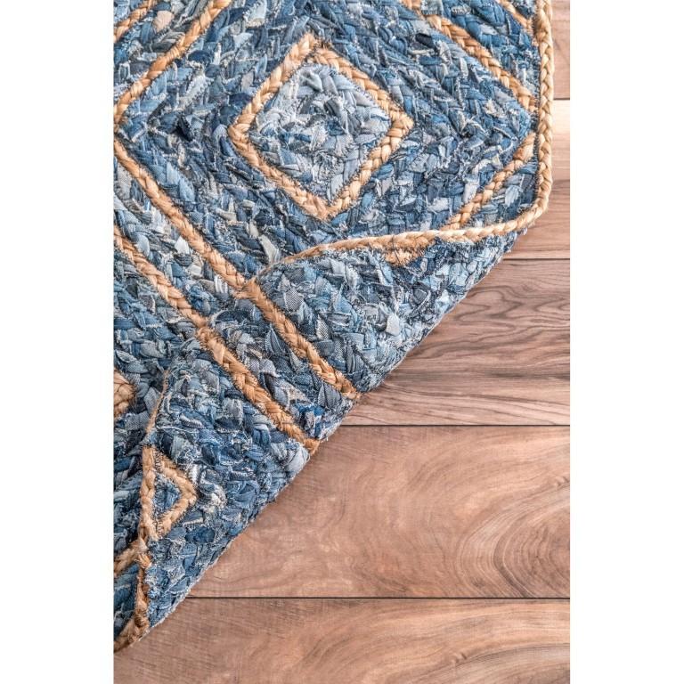 Beige Blue Jute Braided Runner Rugfor Living Room – Denim handmade by LoomifyHome
