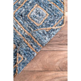 Beige Blue Jute Braided Runner Rugfor Living Room – Denim handmade by LoomifyHome