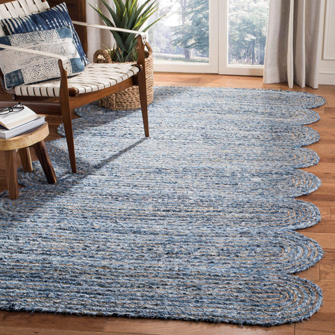 Beige Blue Jute Braided Runner Rugfor Living Room – 6 x 8 handmade by LoomifyHome