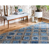 Beige Blue Jute Braided Runner Rugfor Living Room – 6x8 handmade by LoomifyHome