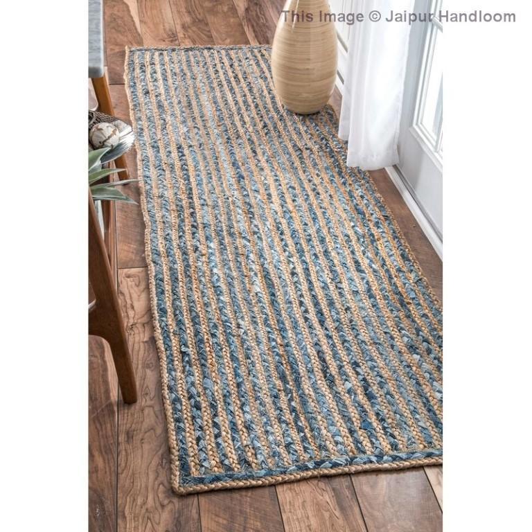 Beige Blue Jute Braided Runner Rugfor Living Room – 24 x 168 handmade by LoomifyHome