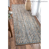Beige Blue Jute Braided Runner Rugfor Living Room – 24 x 168 handmade by LoomifyHome