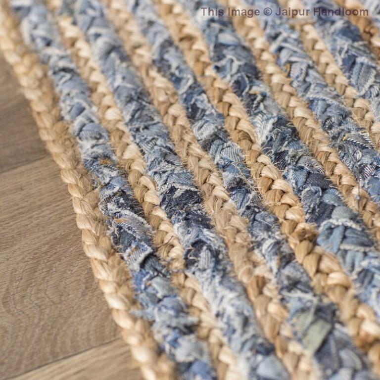 Beige Blue Jute Braided Runner Rugfor Living Room – 24 x 168 handmade by LoomifyHome