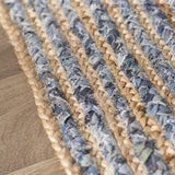Beige Blue Jute Braided Runner Rugfor Living Room – 24 x 168 handmade by LoomifyHome