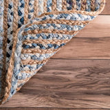 Beige Blue Jute Braided Runner Rugfor Living Room – 24 x 168 handmade by LoomifyHome