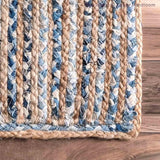 Beige Blue Jute Braided Runner Rugfor Living Room – 24 x 168 handmade by LoomifyHome