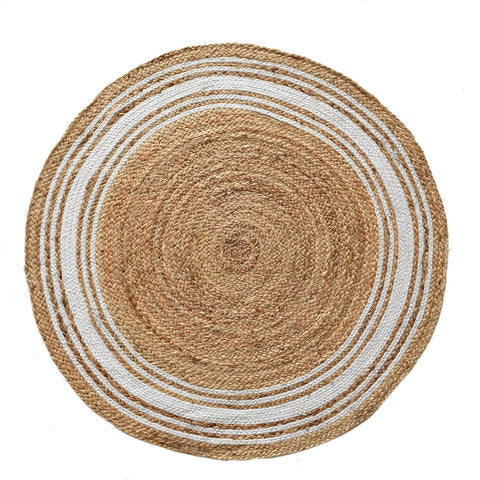 White Beige Jute Braided Round Rugfor Living Room – 5x5 handmade by LoomifyHome