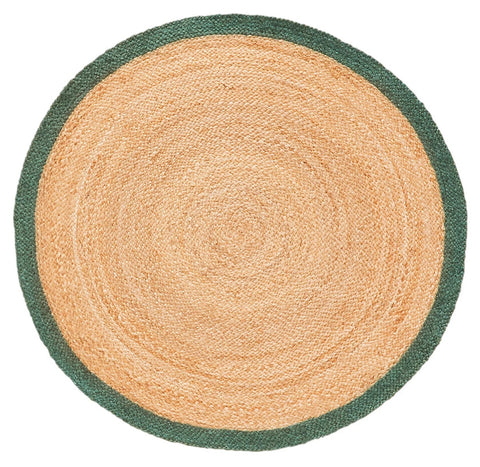 White Beige Jute Braided Round Rugfor Living Room – Green handmade by LoomifyHome