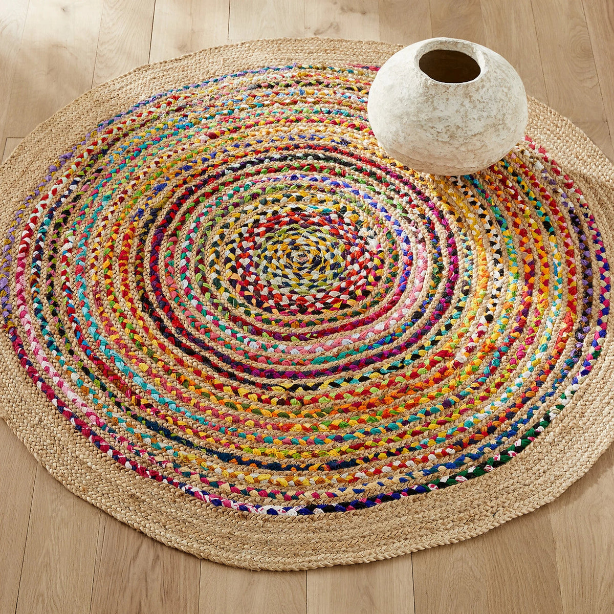 White Beige Jute Braided Round Rugfor Living Room – Chindi handmade by LoomifyHome