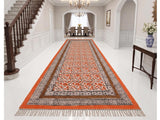Handmade Block Printed Cotton Rug: Bohemian Floral Kilim, Flatweave Rug for living room, Dining room, Bedroom, Hallways
