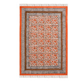 Handmade Block Printed Cotton Rug: Bohemian Floral Kilim, Flatweave Rug for living room, Dining room, Bedroom, Hallways