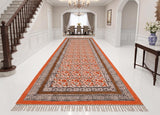 Handmade Block Printed Cotton Rug: Bohemian Floral Kilim, Flatweave Rug for living room, Dining room, Bedroom, Hallways