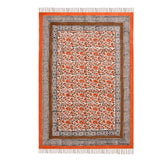 Handmade Block Printed Cotton Rug: Bohemian Floral Kilim, Flatweave Rug for living room, Dining room, Bedroom, Hallways