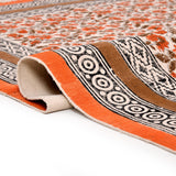 Handmade Block Printed Cotton Rug: Bohemian Floral Kilim, Flatweave Rug for living room, Dining room, Bedroom, Hallways