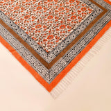 Handmade Block Printed Cotton Rug: Bohemian Floral Kilim, Flatweave Rug for living room, Dining room, Bedroom, Hallways