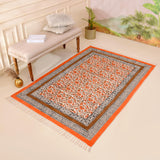 Handmade Block Printed Cotton Rug: Bohemian Floral Kilim, Flatweave Rug for living room, Dining room, Bedroom, Hallways