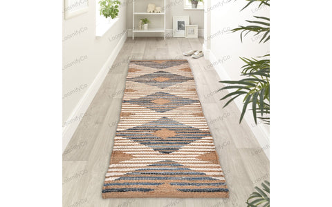 Denim jute Runner Rug - Hemp Jute Rug Handloom Rug