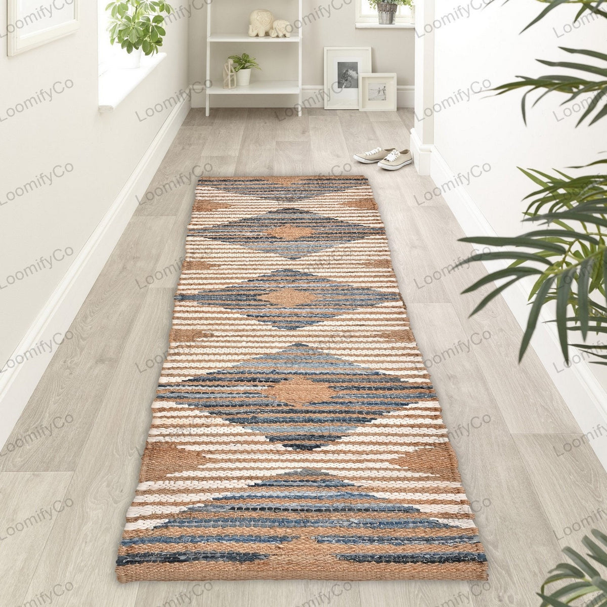 Denim jute Runner Rug - Hemp Jute Rug Handloom Rug