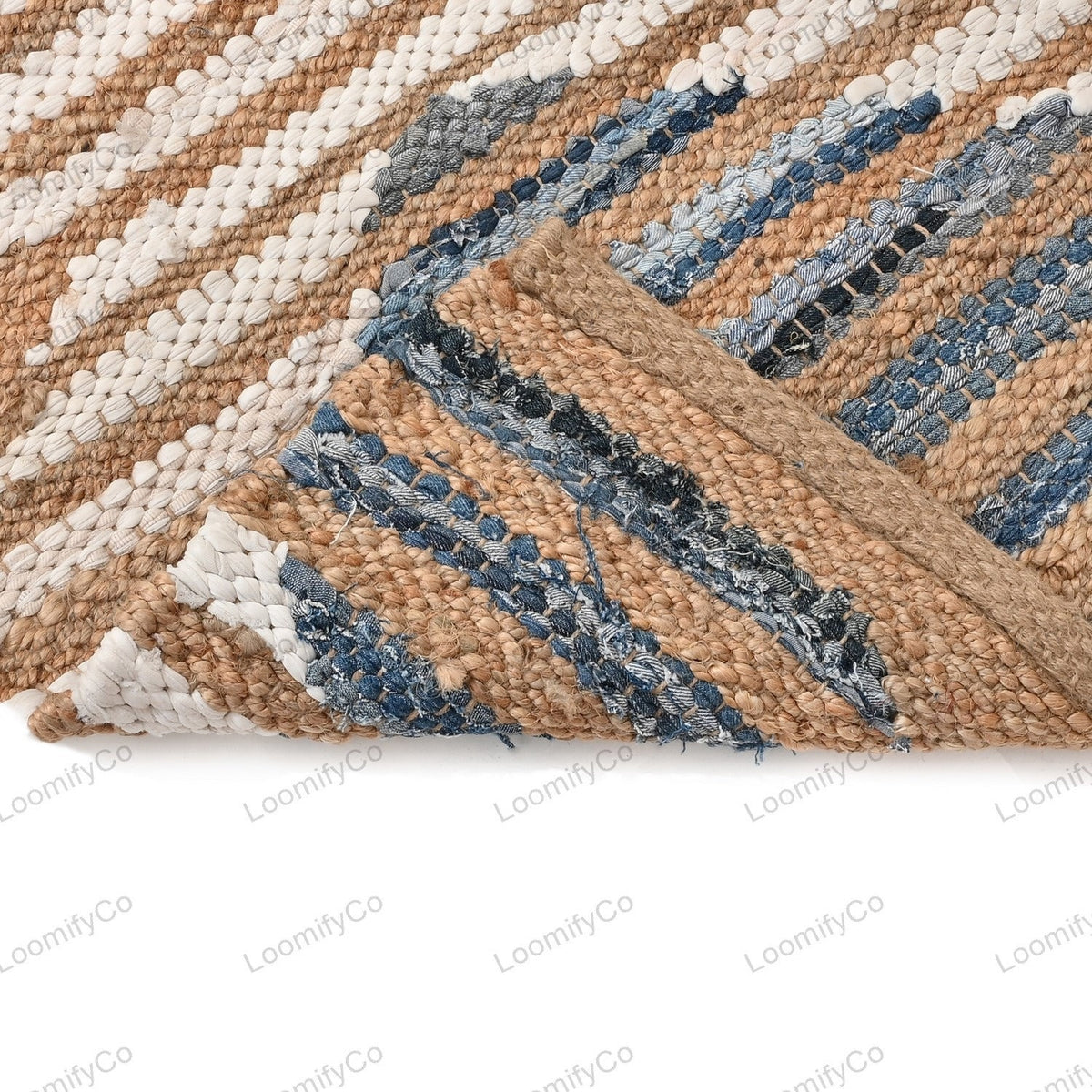 Denim jute Runner Rug - Hemp Jute Rug Handloom Rug