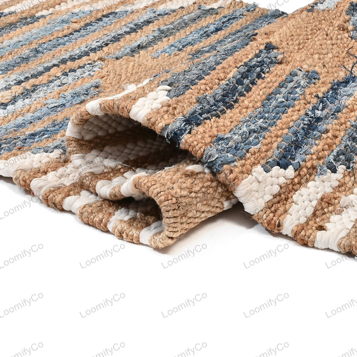 Denim jute Runner Rug - Hemp Jute Rug Handloom Rug
