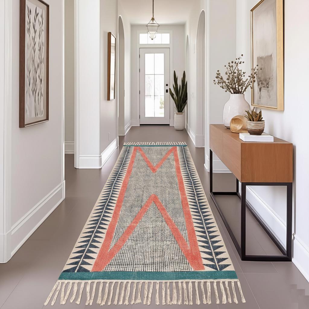Multi Sizes Extra wide Long Hallway Runner Rug Washable Handwoven Geometric Kitchen, Bedside, Hallway, Entry, Custom Cotton