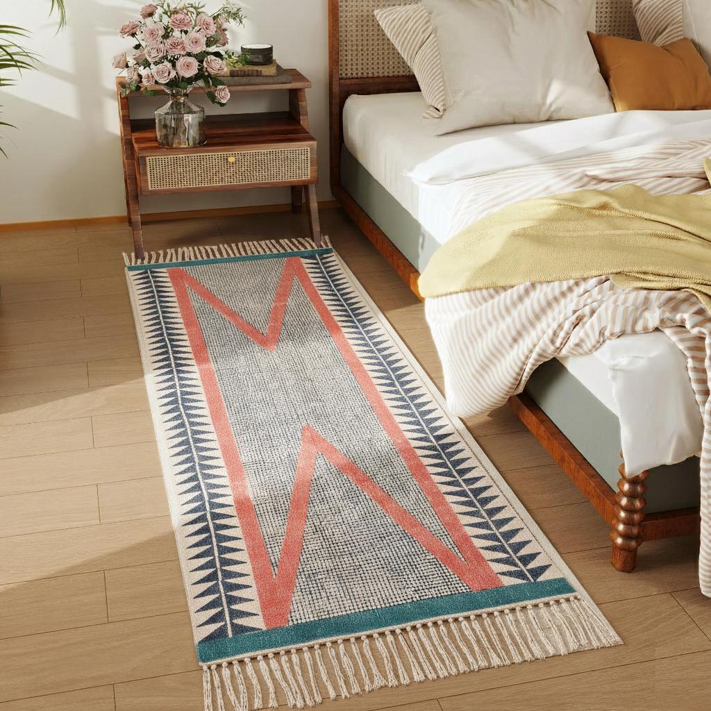 Multi Sizes Extra wide Long Hallway Runner Rug Washable Handwoven Geometric Kitchen, Bedside, Hallway, Entry, Custom Cotton