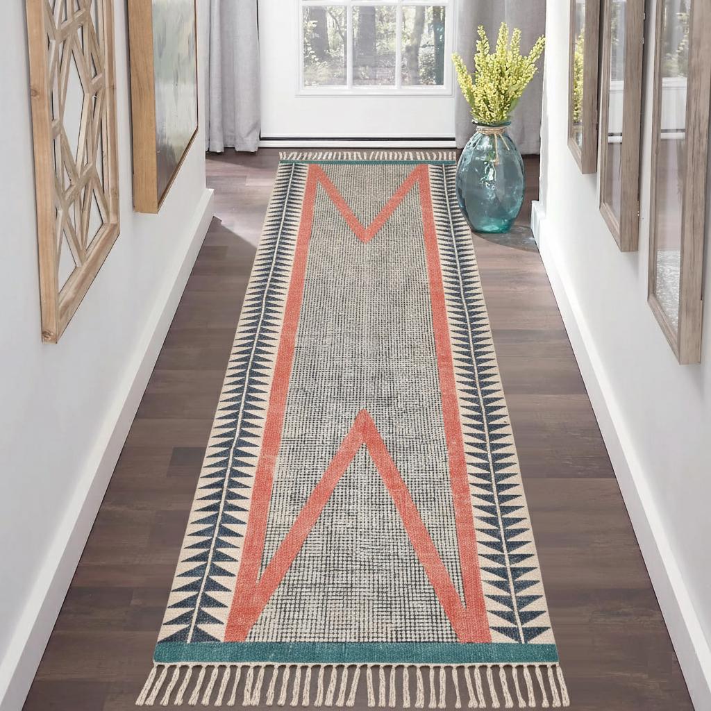 Multi Sizes Extra wide Long Hallway Runner Rug Washable Handwoven Geometric Kitchen, Bedside, Hallway, Entry, Custom Cotton