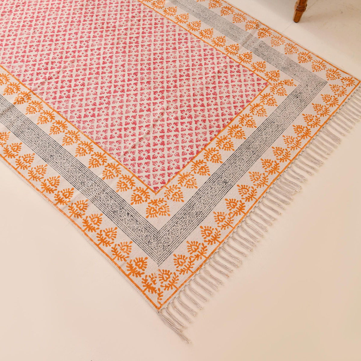 Extra Wide Cotton Runner Rug for Stairs | Geometric Indian Kilim | Mid-Century Hallway Runner | Minimalist Decor |