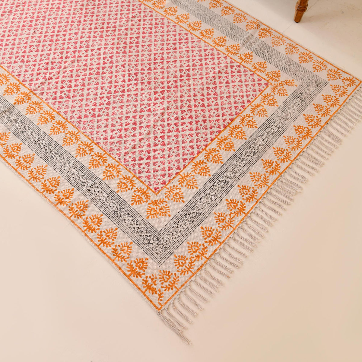 Extra Wide Cotton Runner Rug for Stairs | Geometric Indian Kilim | Mid-Century Hallway Runner | Minimalist Decor |