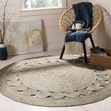 Beige Blue Jute Braided Area Rugfor Living Room – Bohemian handmade by LoomifyHome