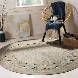 Beige Blue Jute Braided Area Rugfor Living Room – Bohemian handmade by LoomifyHome
