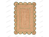 Green Scallop Jute Rug - Boho Scalloped Jute Rug, Bohemian Scallop Rug, Natural Jute Rug, Jute Scallop Rug, Sisal Runner