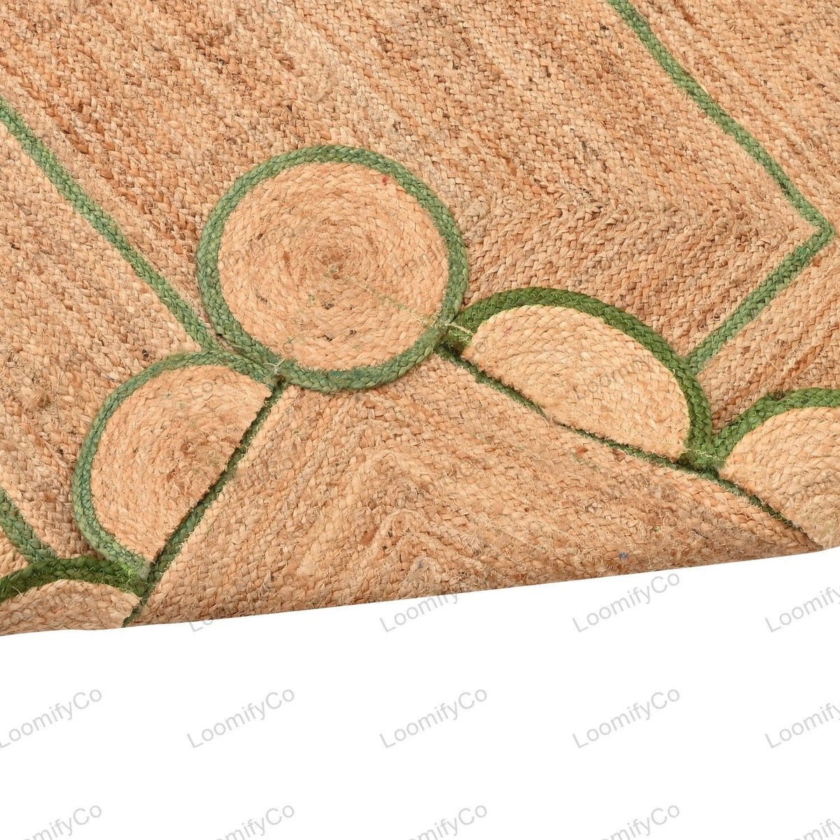 Green Scallop Jute Rug - Boho Scalloped Jute Rug, Bohemian Scallop Rug, Natural Jute Rug, Jute Scallop Rug, Sisal Runner