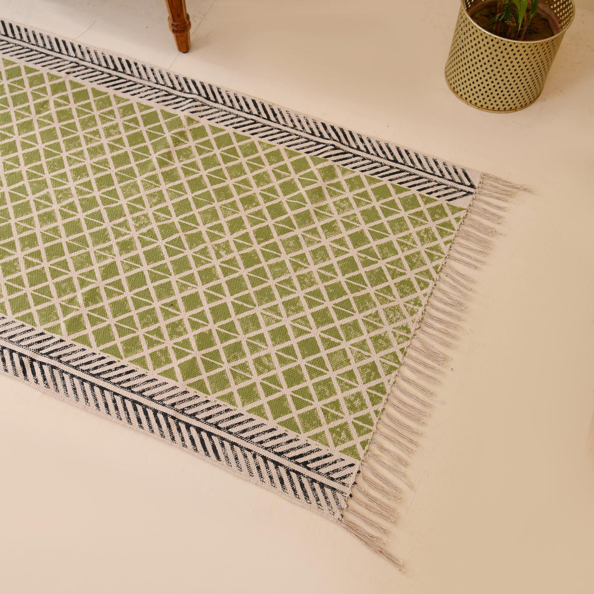 Boho Green Traploper Cotton Stair Runner Washable Stairs Cotton Carpet Runner for Stairs Hallway Runner Rug Custom Stair